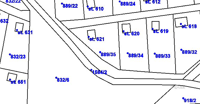 Parcela st. 889/35 v KÚ Údlice, Katastrální mapa