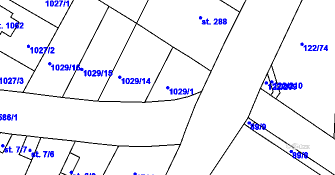 Parcela st. 1029/1 v KÚ Údlice, Katastrální mapa