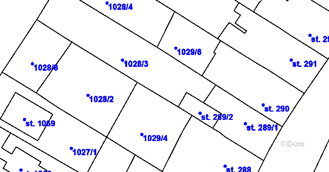Parcela st. 1029/5 v KÚ Údlice, Katastrální mapa