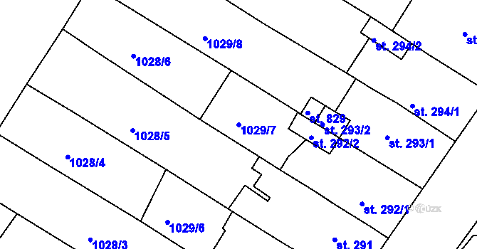 Parcela st. 1029/7 v KÚ Údlice, Katastrální mapa