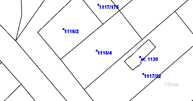 Parcela st. 1116/4 v KÚ Údlice, Katastrální mapa
