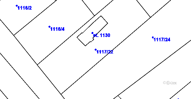 Parcela st. 1117/22 v KÚ Údlice, Katastrální mapa