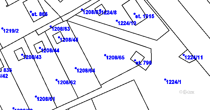 Parcela st. 1208/65 v KÚ Údlice, Katastrální mapa