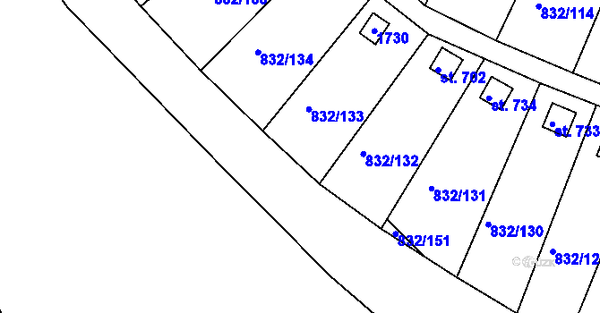 Parcela st. 832/153 v KÚ Údlice, Katastrální mapa