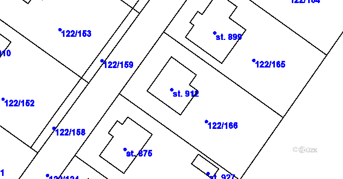 Parcela st. 912 v KÚ Údlice, Katastrální mapa
