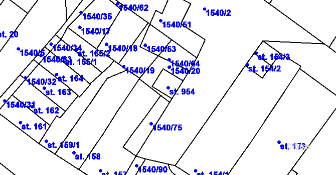 Parcela st. 954 v KÚ Údlice, Katastrální mapa