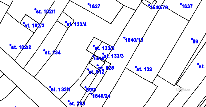 Parcela st. 133/3 v KÚ Údlice, Katastrální mapa
