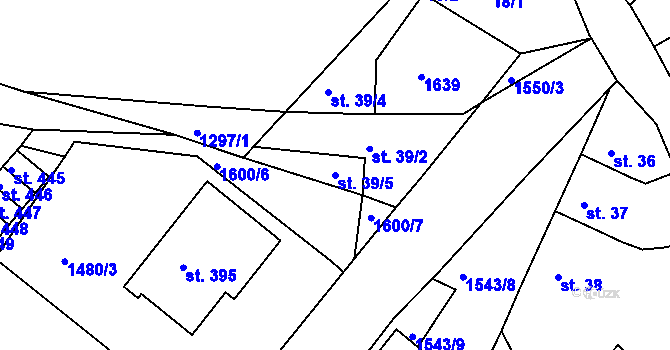 Parcela st. 39/5 v KÚ Údlice, Katastrální mapa