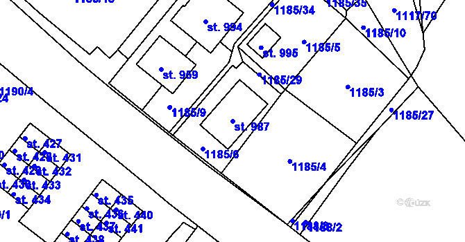Parcela st. 987 v KÚ Údlice, Katastrální mapa