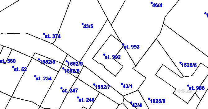 Parcela st. 992 v KÚ Údlice, Katastrální mapa