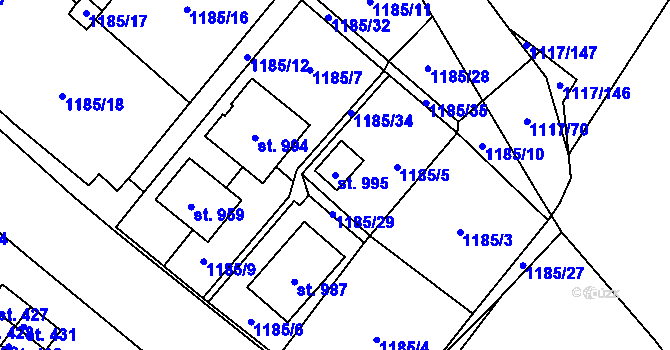 Parcela st. 995 v KÚ Údlice, Katastrální mapa