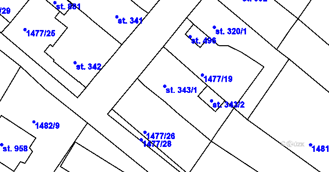 Parcela st. 343/1 v KÚ Údlice, Katastrální mapa