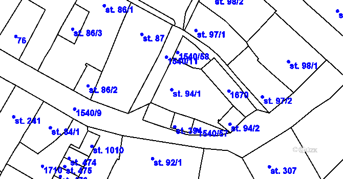 Parcela st. 94/1 v KÚ Údlice, Katastrální mapa