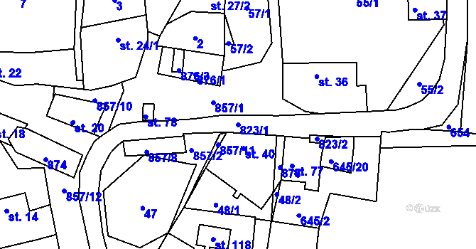 Parcela st. 823/1 v KÚ Údrč, Katastrální mapa