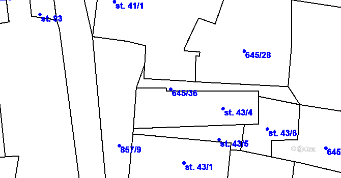 Parcela st. 645/36 v KÚ Údrč, Katastrální mapa