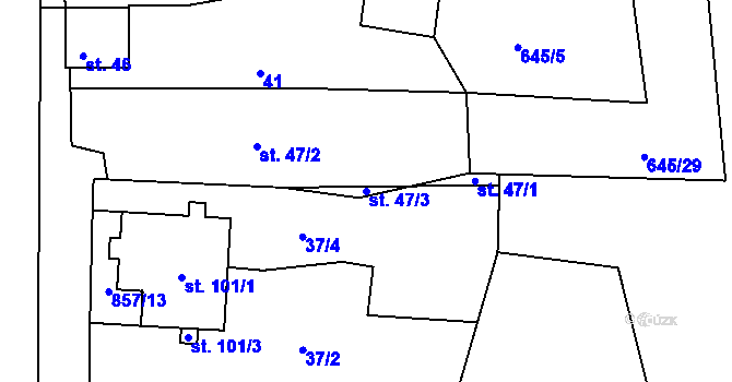 Parcela st. 47/3 v KÚ Údrč, Katastrální mapa