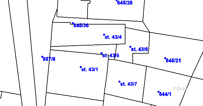 Parcela st. 43/5 v KÚ Údrč, Katastrální mapa