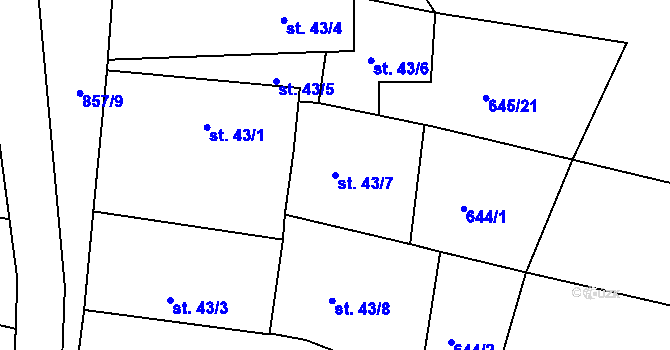Parcela st. 43/7 v KÚ Údrč, Katastrální mapa
