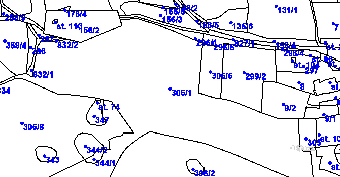 Parcela st. 306/1 v KÚ Údrč, Katastrální mapa