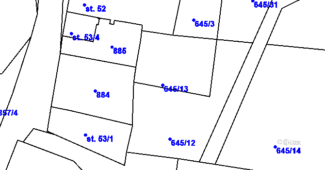 Parcela st. 645/13 v KÚ Údrč, Katastrální mapa