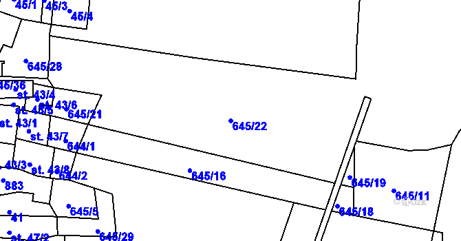 Parcela st. 645/22 v KÚ Údrč, Katastrální mapa
