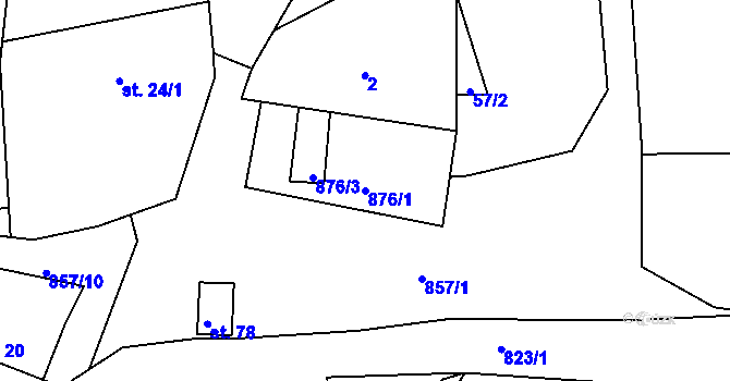 Parcela st. 876/1 v KÚ Údrč, Katastrální mapa