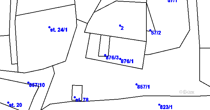 Parcela st. 876/3 v KÚ Údrč, Katastrální mapa