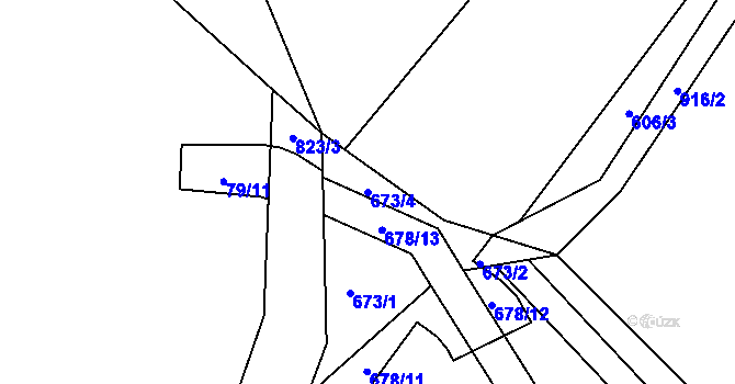 Parcela st. 673/4 v KÚ Údrč, Katastrální mapa