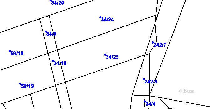 Parcela st. 34/25 v KÚ Bílsko u Kopidlna, Katastrální mapa