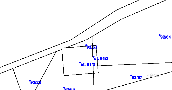 Parcela st. 92/63 v KÚ Bílsko u Kopidlna, Katastrální mapa