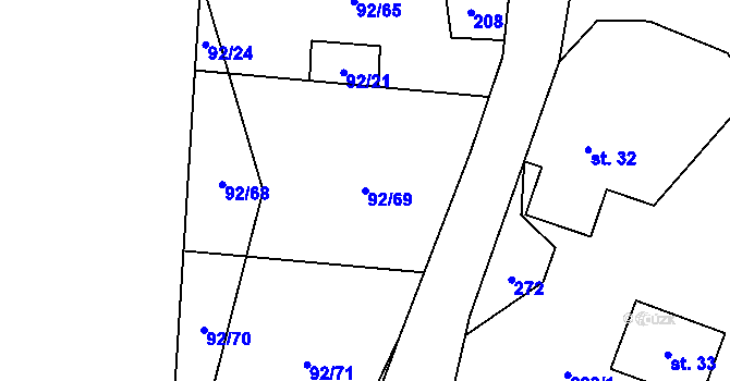 Parcela st. 92/69 v KÚ Bílsko u Kopidlna, Katastrální mapa