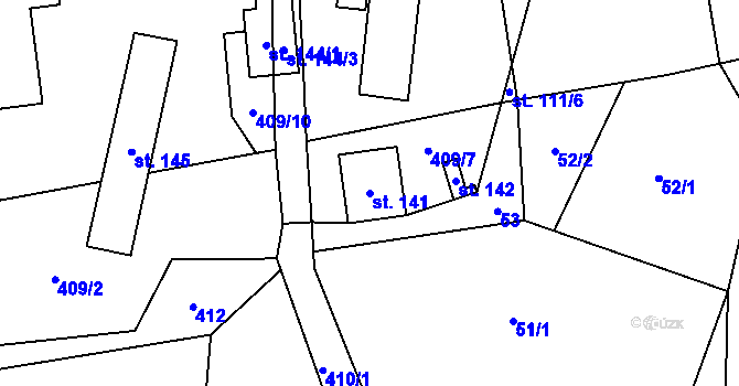 Parcela st. 141 v KÚ Údrnice, Katastrální mapa