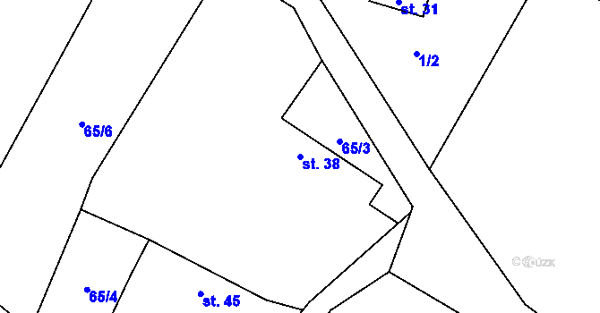 Parcela st. 38 v KÚ Únětice, Katastrální mapa