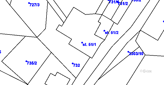Parcela st. 51/1 v KÚ Nové Vilémovice, Katastrální mapa