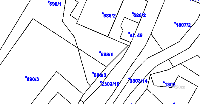 Parcela st. 688/1 v KÚ Nové Vilémovice, Katastrální mapa