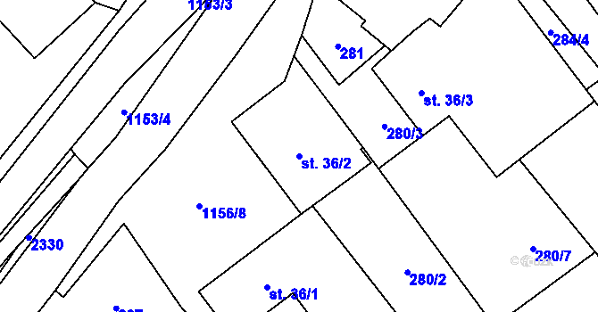 Parcela st. 36/2 v KÚ Uhelná, Katastrální mapa