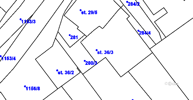 Parcela st. 36/3 v KÚ Uhelná, Katastrální mapa