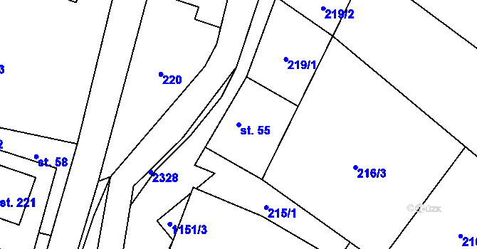 Parcela st. 55 v KÚ Uhelná, Katastrální mapa
