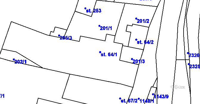 Parcela st. 64/1 v KÚ Uhelná, Katastrální mapa