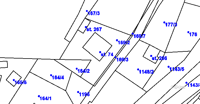 Parcela st. 74 v KÚ Uhelná, Katastrální mapa