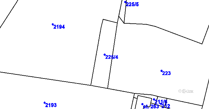 Parcela st. 225/4 v KÚ Uhelná, Katastrální mapa