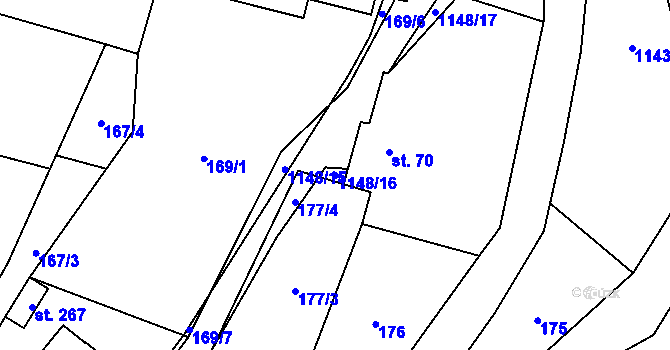 Parcela st. 1148/16 v KÚ Uhelná, Katastrální mapa