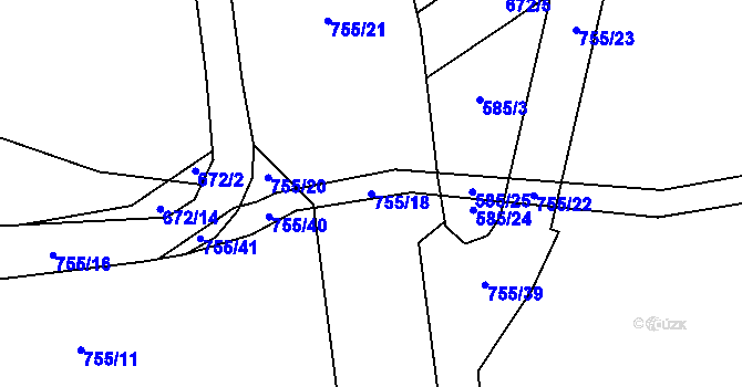 Parcela st. 755/18 v KÚ Dolní Fořt, Katastrální mapa