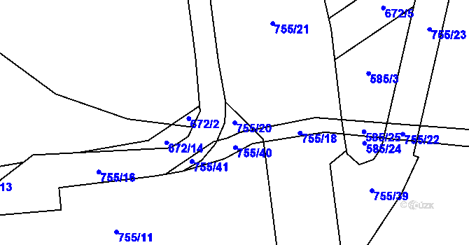 Parcela st. 755/20 v KÚ Dolní Fořt, Katastrální mapa