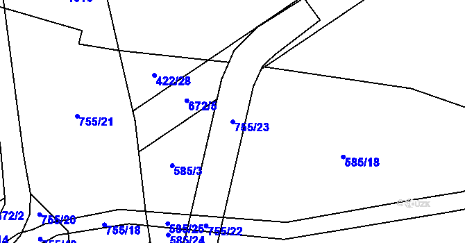 Parcela st. 755/23 v KÚ Dolní Fořt, Katastrální mapa