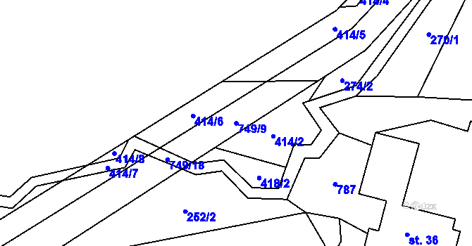Parcela st. 749/9 v KÚ Dolní Fořt, Katastrální mapa