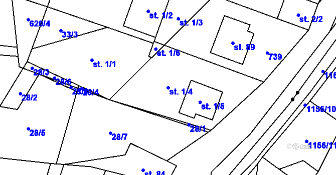 Parcela st. 1/4 v KÚ Dolní Fořt, Katastrální mapa