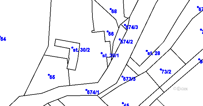 Parcela st. 30/1 v KÚ Petrovice u Uhelné Příbramě, Katastrální mapa