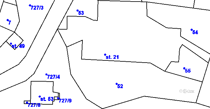 Parcela st. 21 v KÚ Pukšice, Katastrální mapa