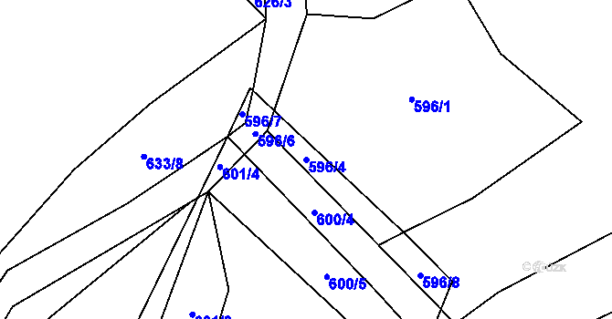 Parcela st. 596/4 v KÚ Pukšice, Katastrální mapa